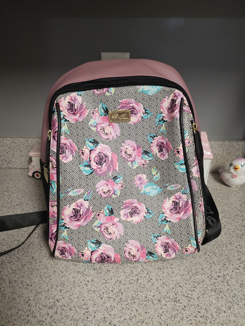 Betsey Johnson Pink Floral Backpack with Teal Accents - Women Bags